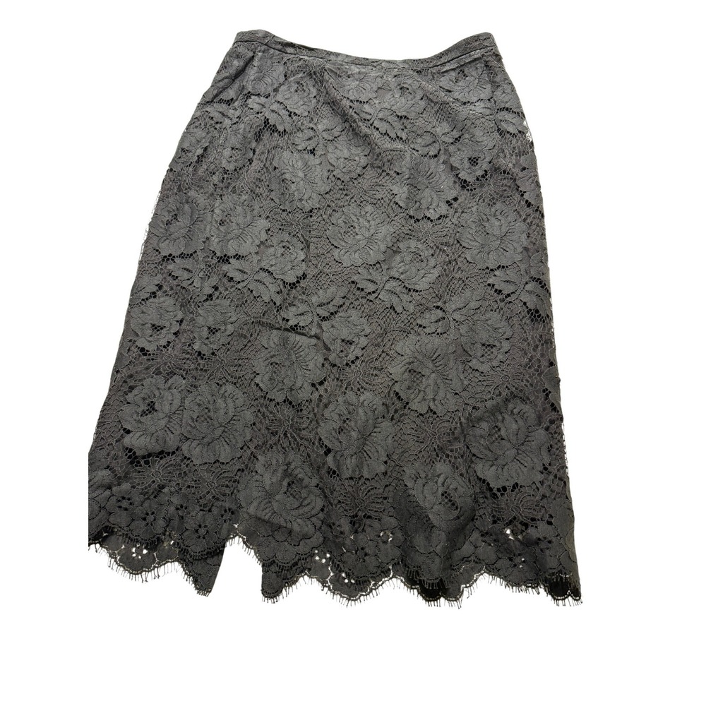 J.Crew Lace Pencil Skirt Women P4‎ Black Scalloped Eyelash Hem Floral Lined Midi
